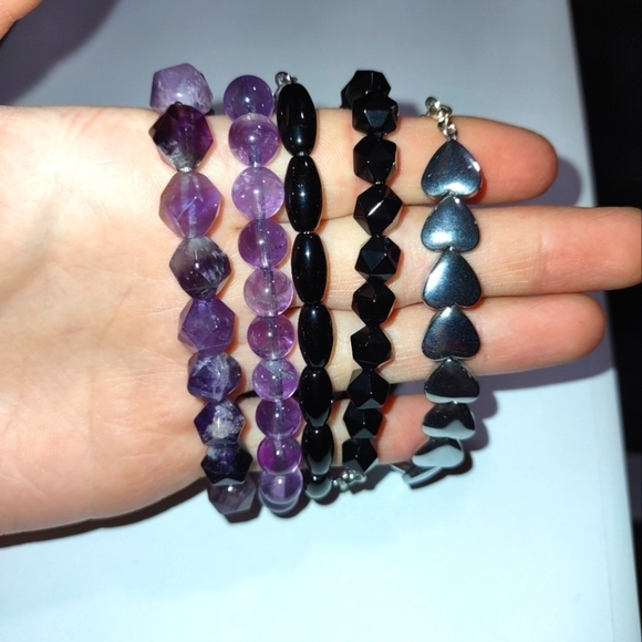 Bracelets Onyx Amethyst & Hematite - Picture 1 of 6
